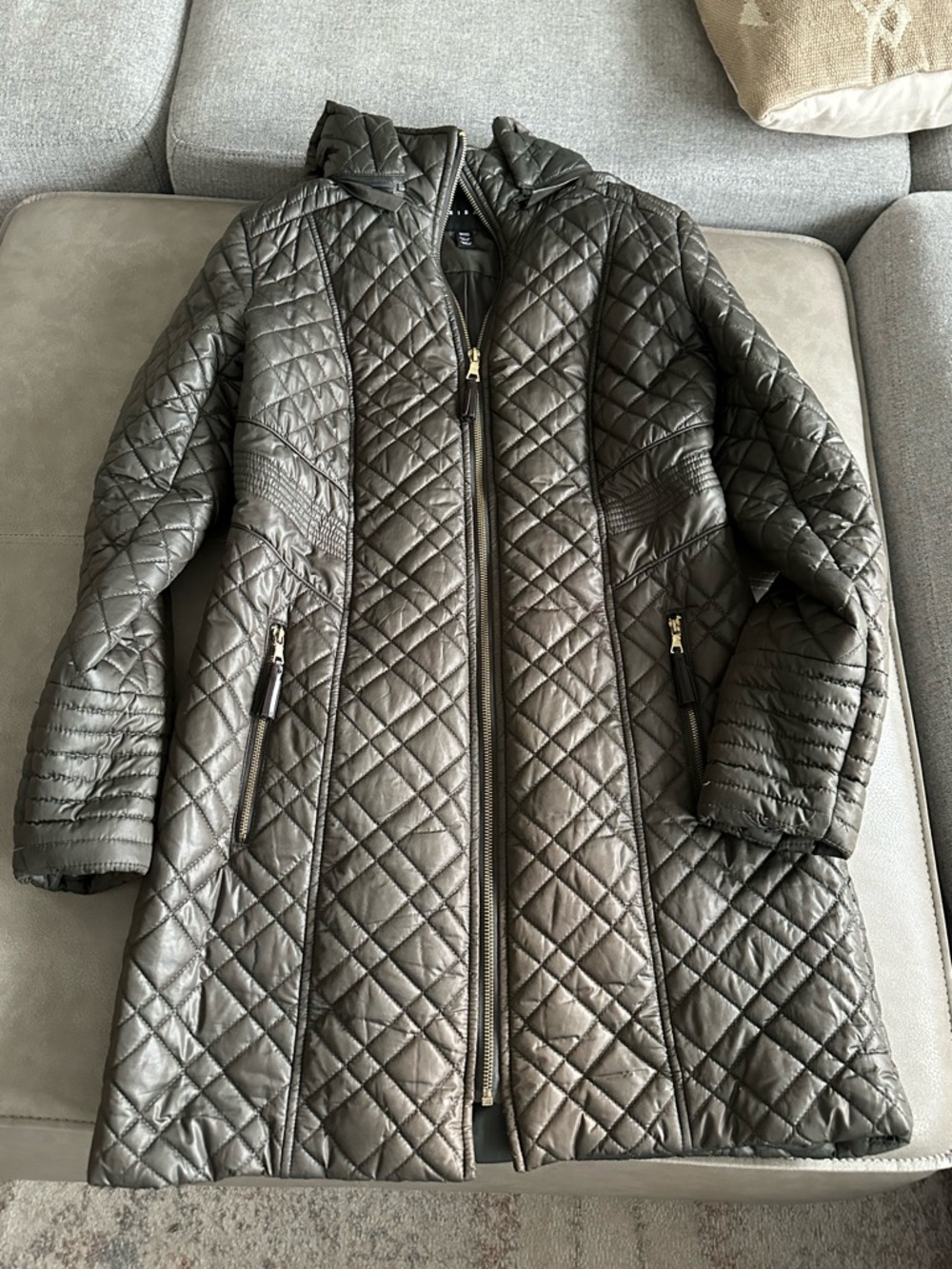 Tribal Quilted Jacket in Olive Green with Gold Zipper